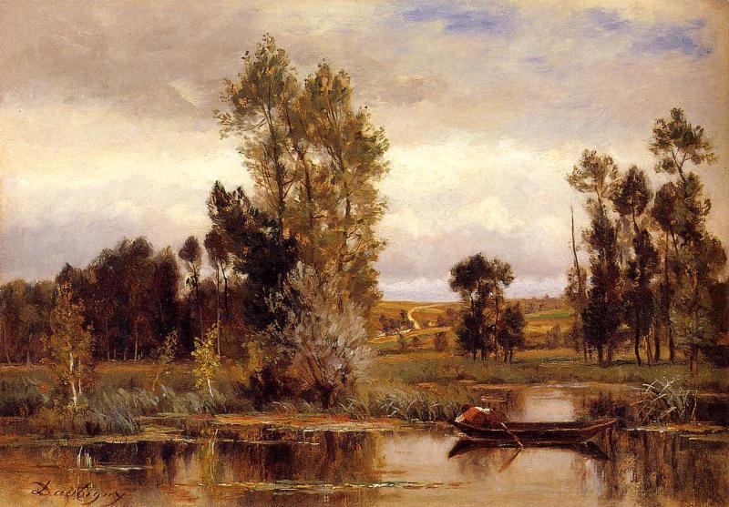 Charles-Francois Daubigny Boat on a Pond oil painting image